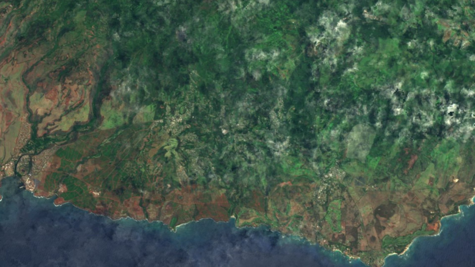 Satellite photograph of the landscape around Lawai, Hawaii, captured in 2016