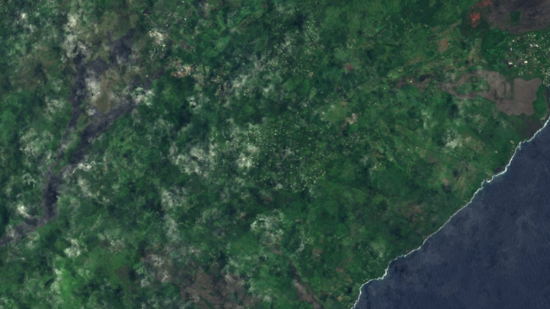 Satellite photograph of the landscape around Leilani Estates, Hawaii, captured in 2016