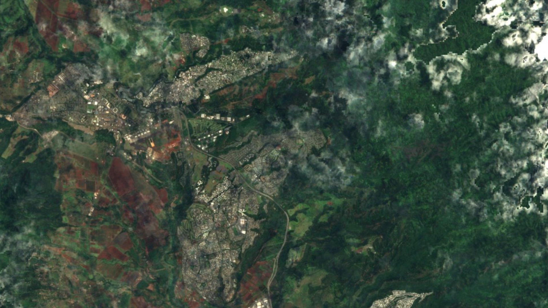 Satellite photograph of the landscape around Mililani Mauka, Hawaii, captured in 2016