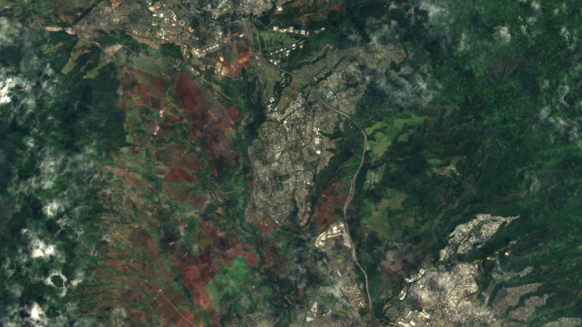 Satellite photograph of the landscape around Mililani Town, Hawaii, captured in 2016