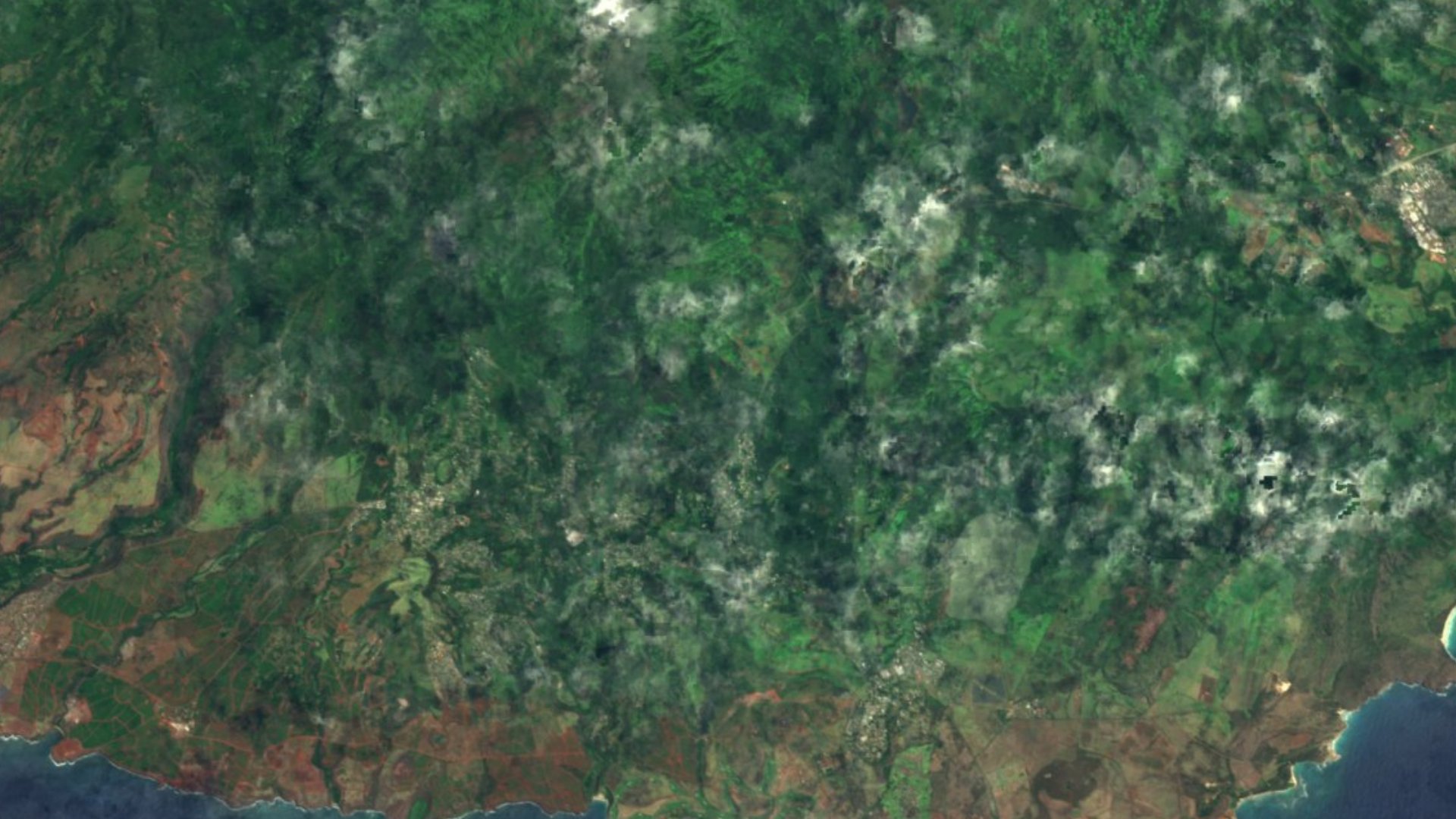 Satellite photograph of the landscape around Omao, Hawaii, captured in 2016