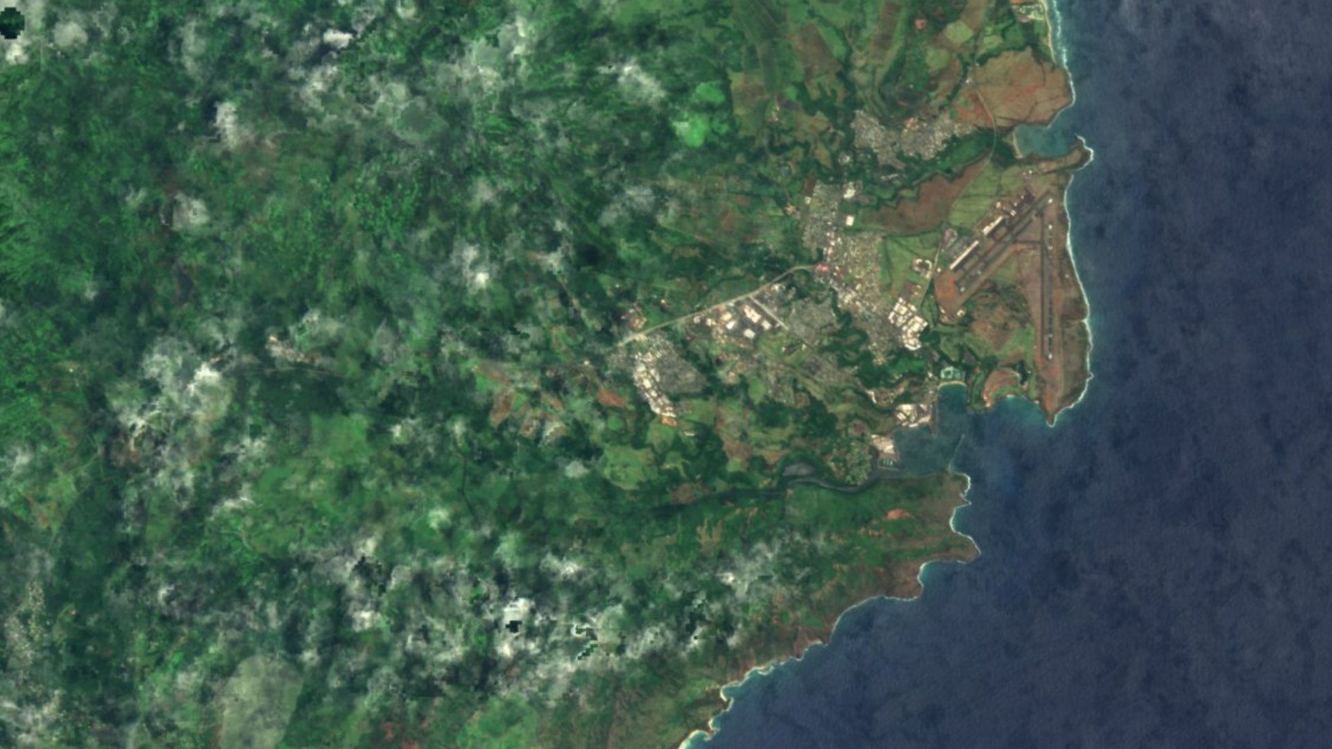 Satellite photograph of the landscape around Puhi, Hawaii, captured in 2016