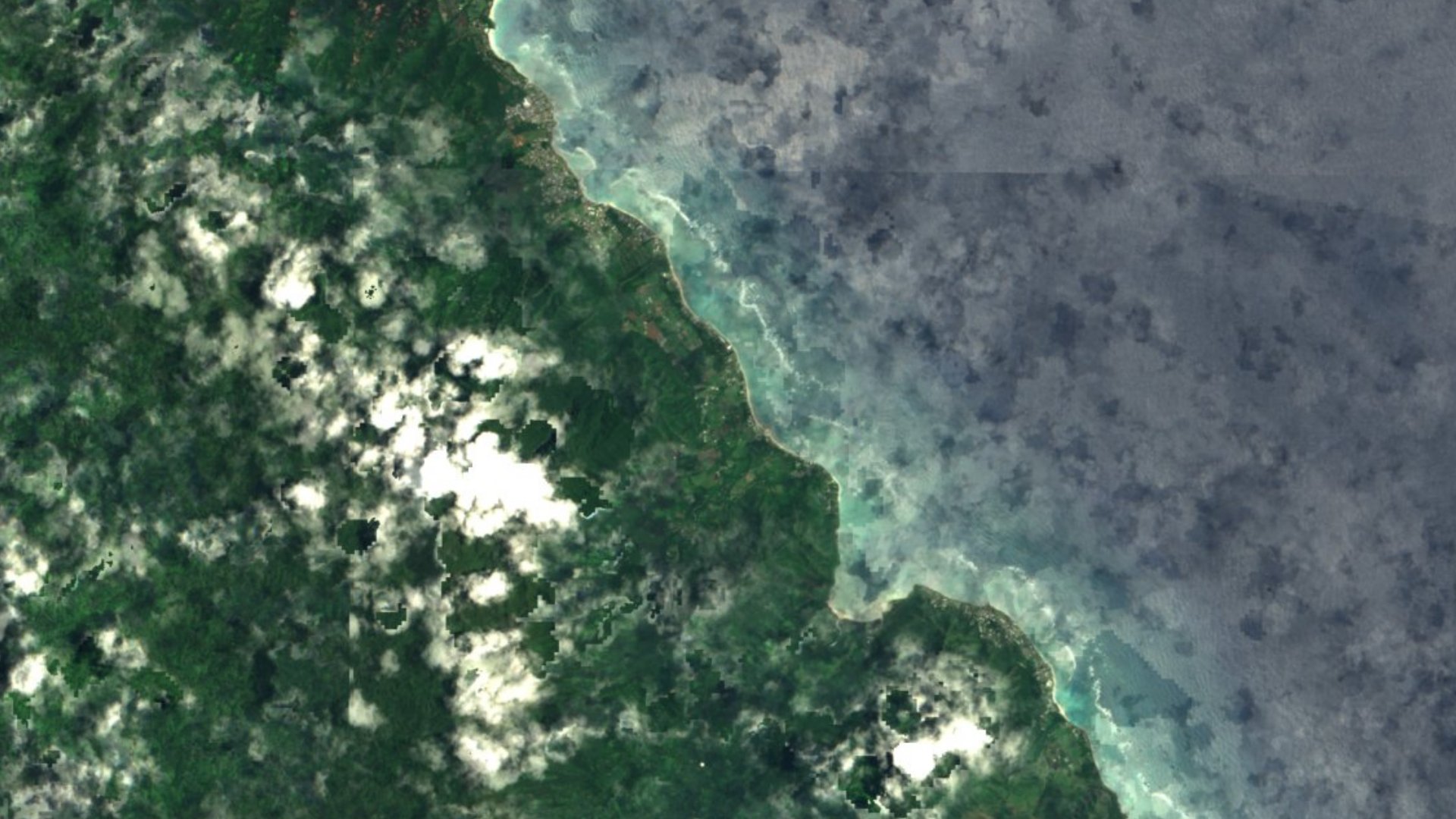 Satellite photograph of the landscape around Punaluu, Hawaii, captured in 2016