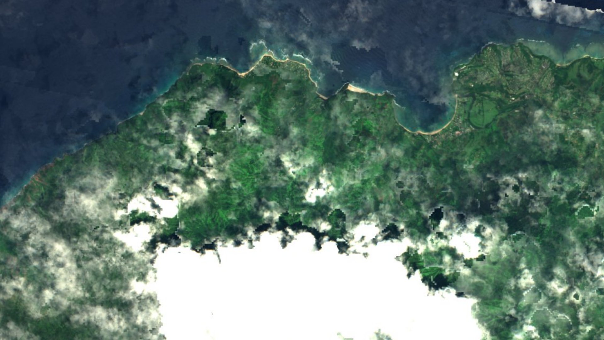 Satellite photograph of the landscape around Wainiha, Hawaii, captured in 2016