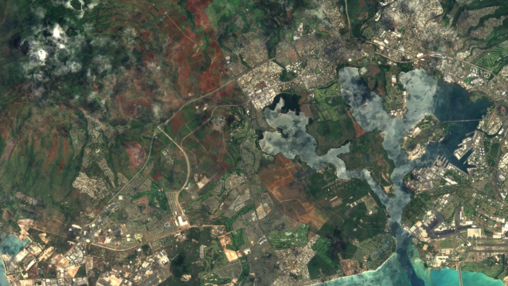 Satellite photograph of the landscape around West Loch Estate, Hawaii, captured in 2016