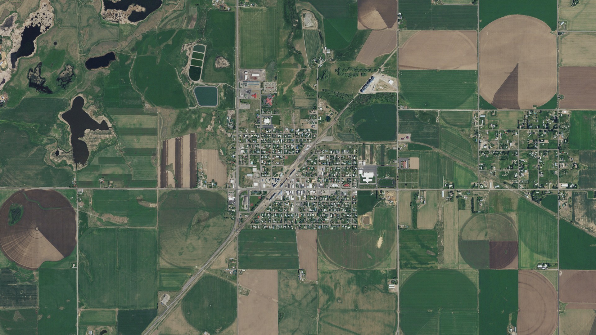 Natural-color aerial photograph of land around Ashton, Idaho