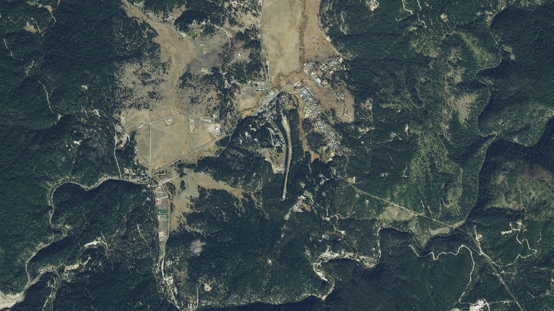 Natural-color aerial photograph of land around Elk City, Idaho