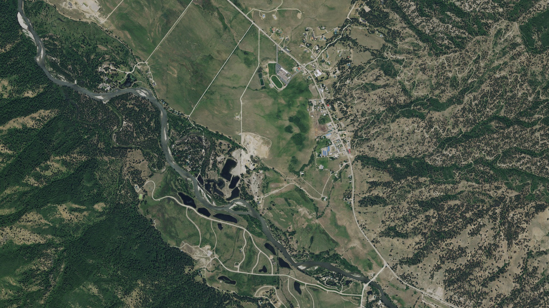 Natural-color aerial photograph of land around Garden Valley, Idaho