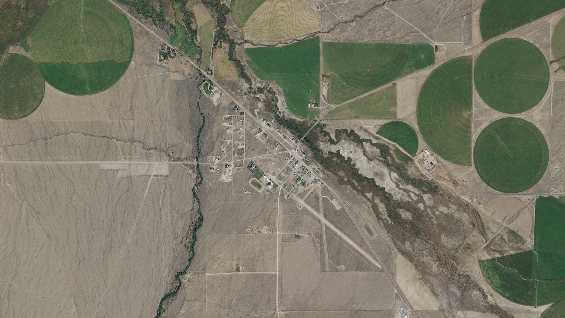 Natural-color aerial photograph of land around Leadore, Idaho