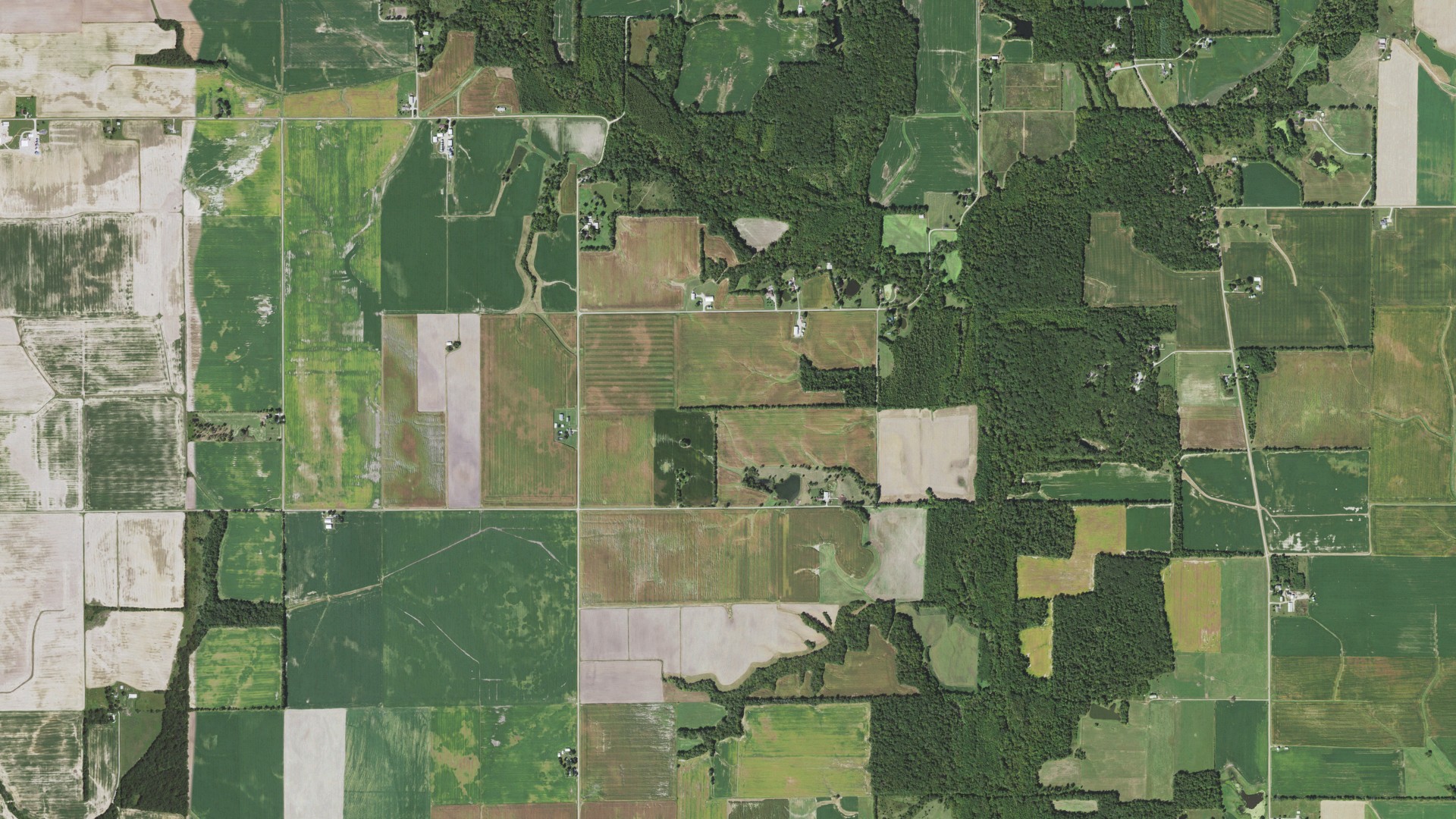 Aerial view of land around Mills, Illinois