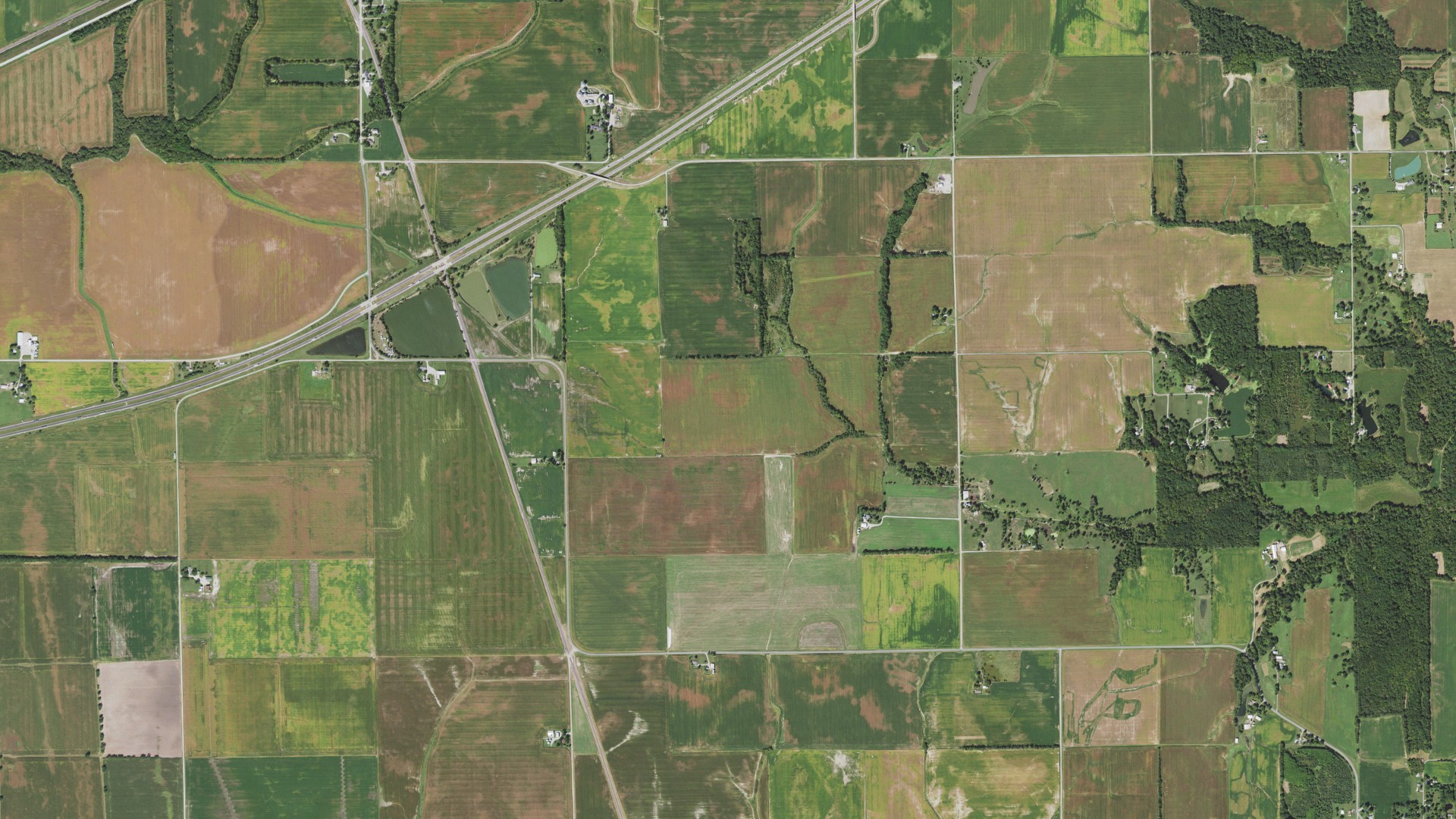 Aerial view of land around Pleasant Mound, Illinois