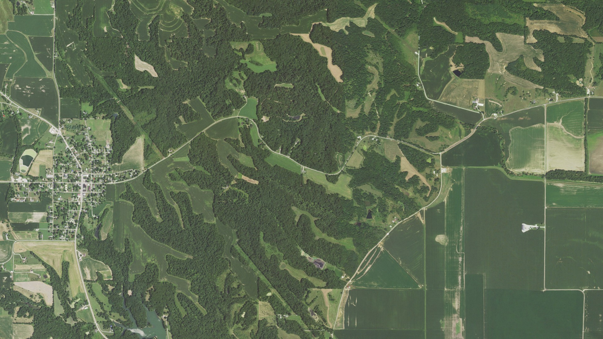Natural-color aerial photograph of land around Versailles, Illinois
