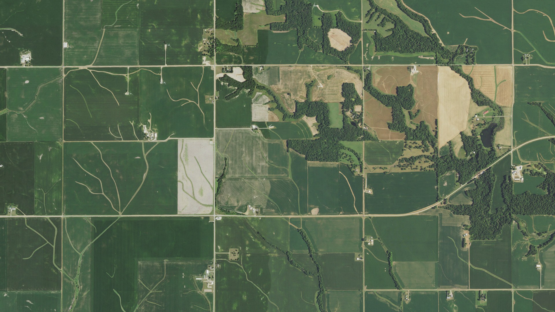 Aerial view of land around Milo, Illinois