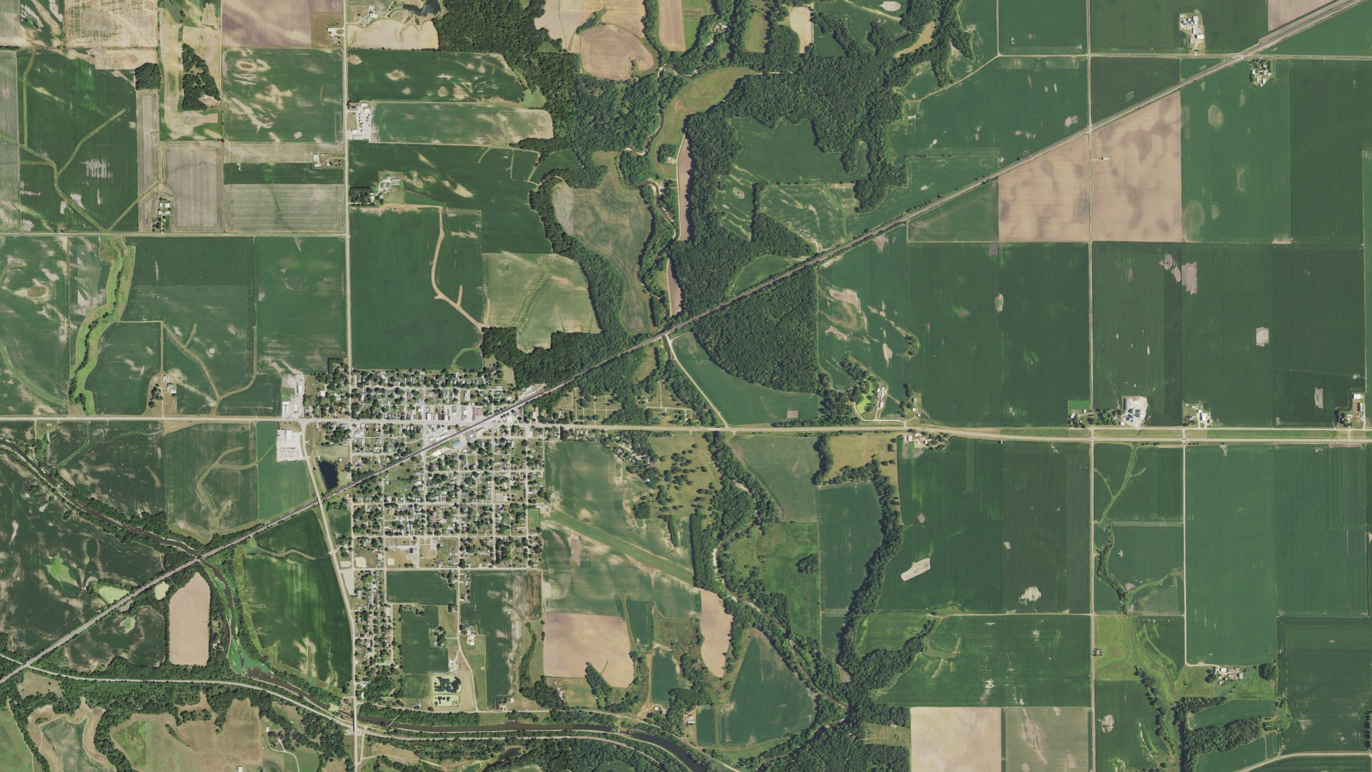 Aerial view of land around Wyanet, Illinois