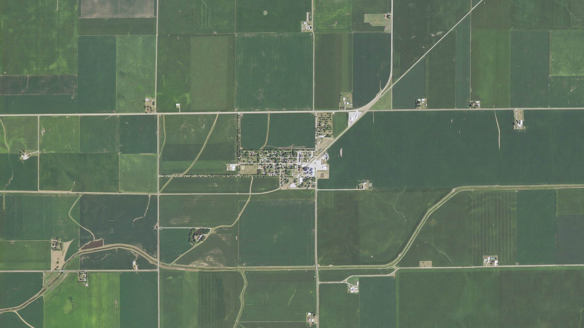 Natural-color aerial photograph of land around Anchor, Illinois