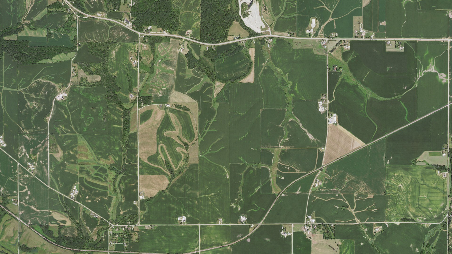 Natural-color aerial photograph of land around Mount Carroll, Illinois