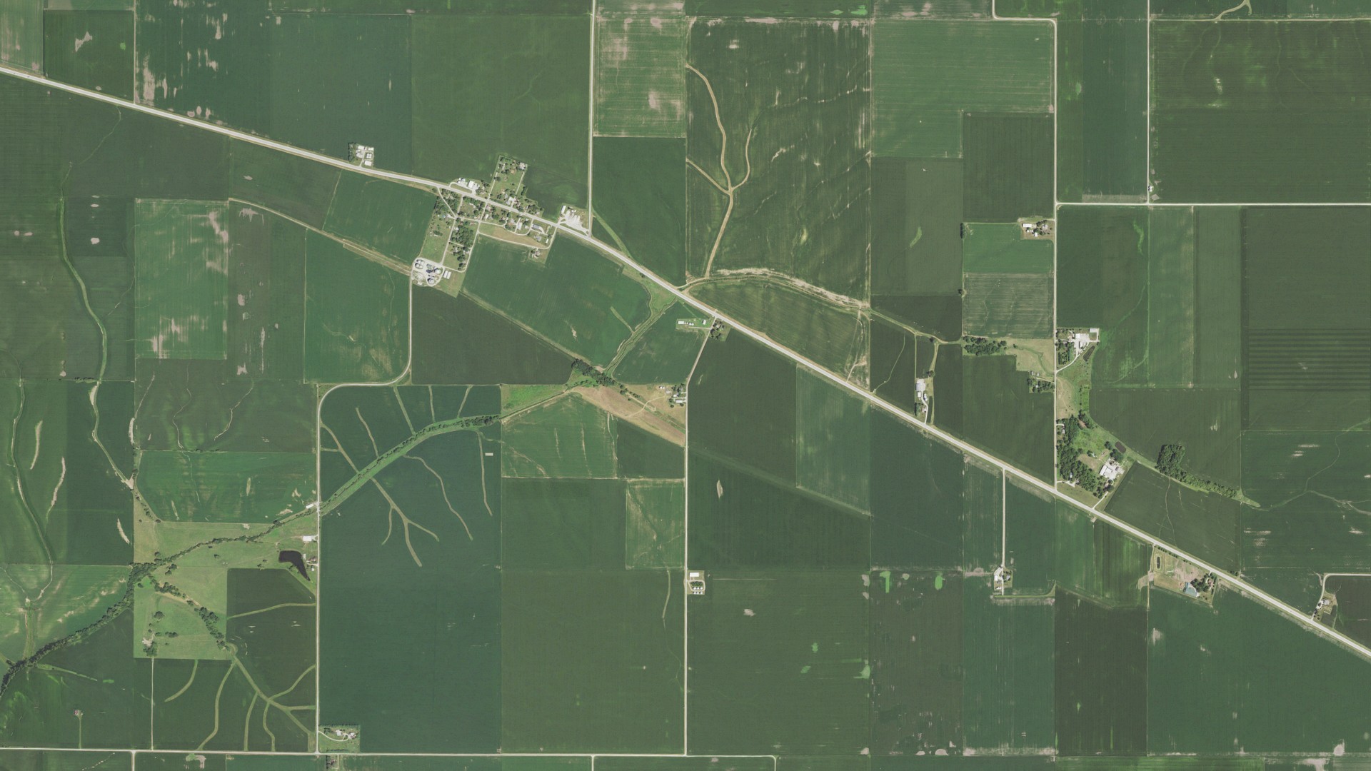 Aerial view of land around Philadelphia, Illinois
