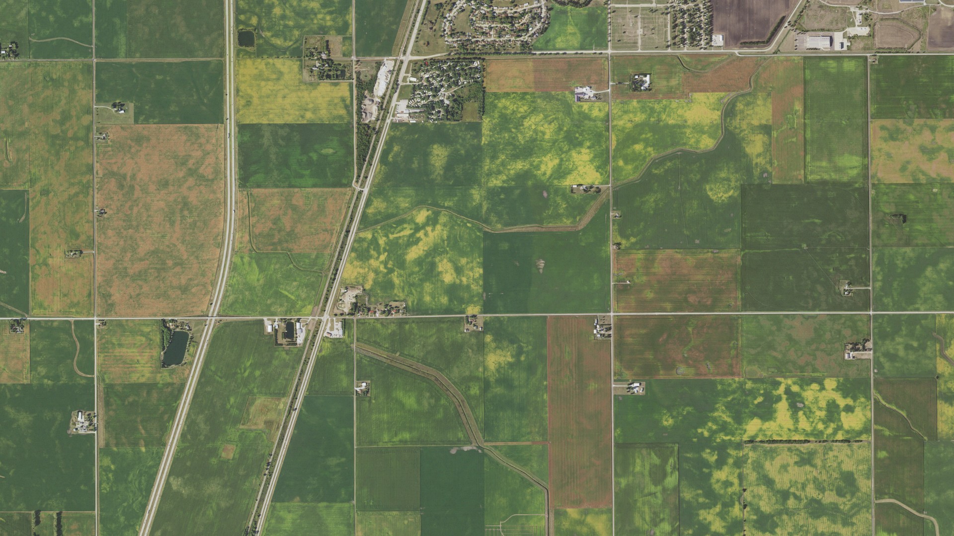 Aerial view of land around Rantoul, Illinois
