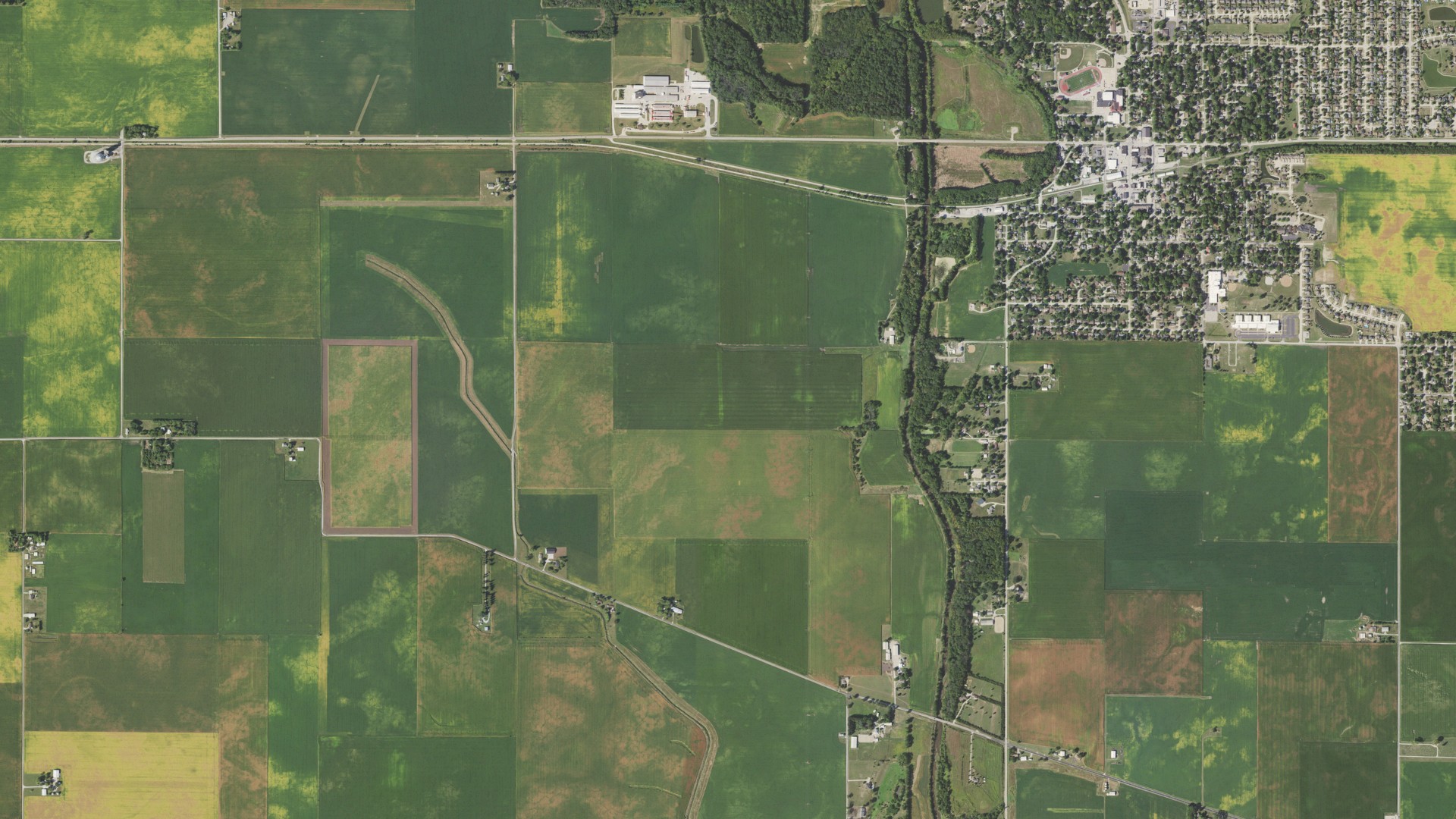 Aerial view of land around St. Joseph, Illinois