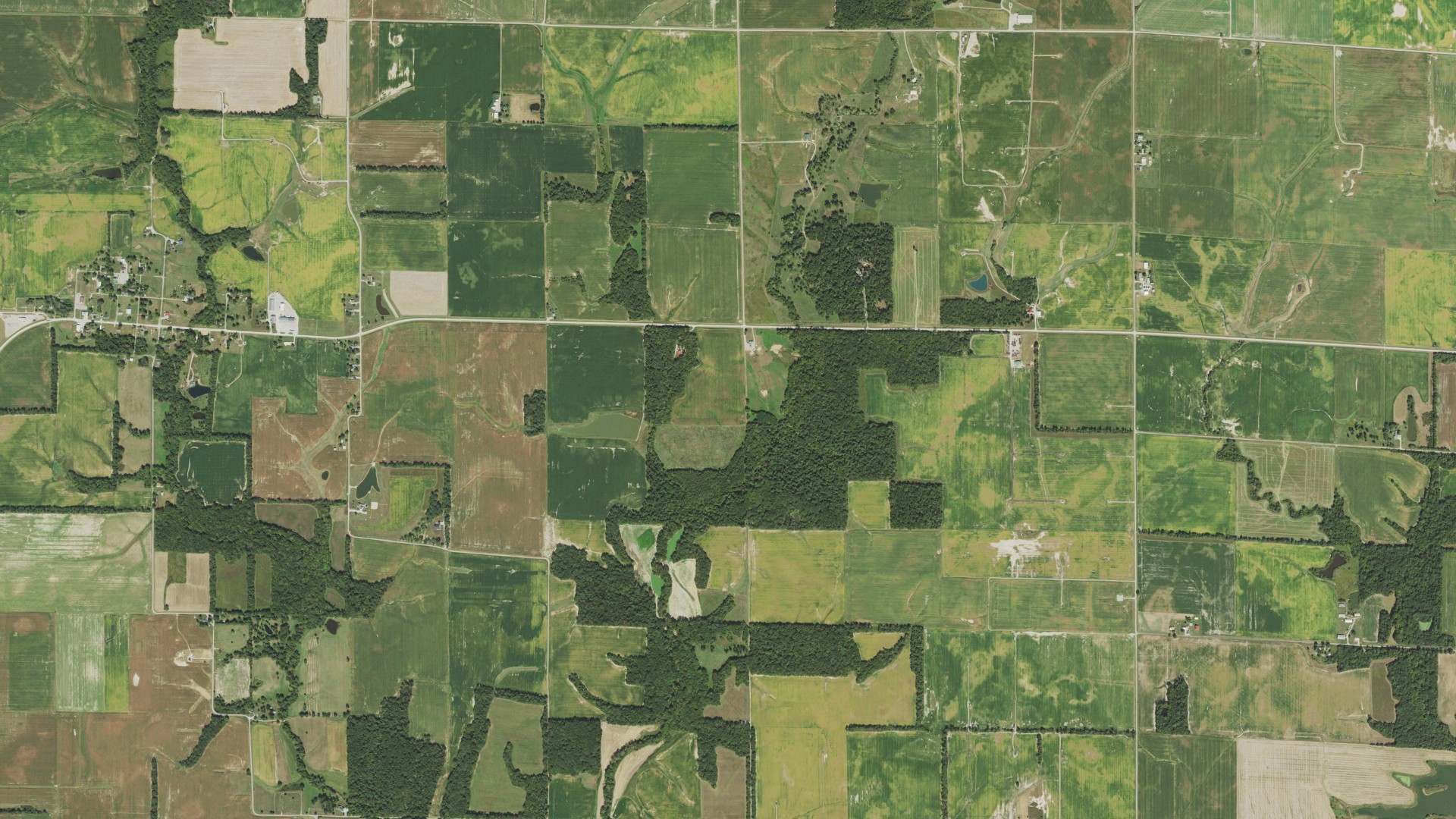 Aerial view of land around Bible Grove, Illinois