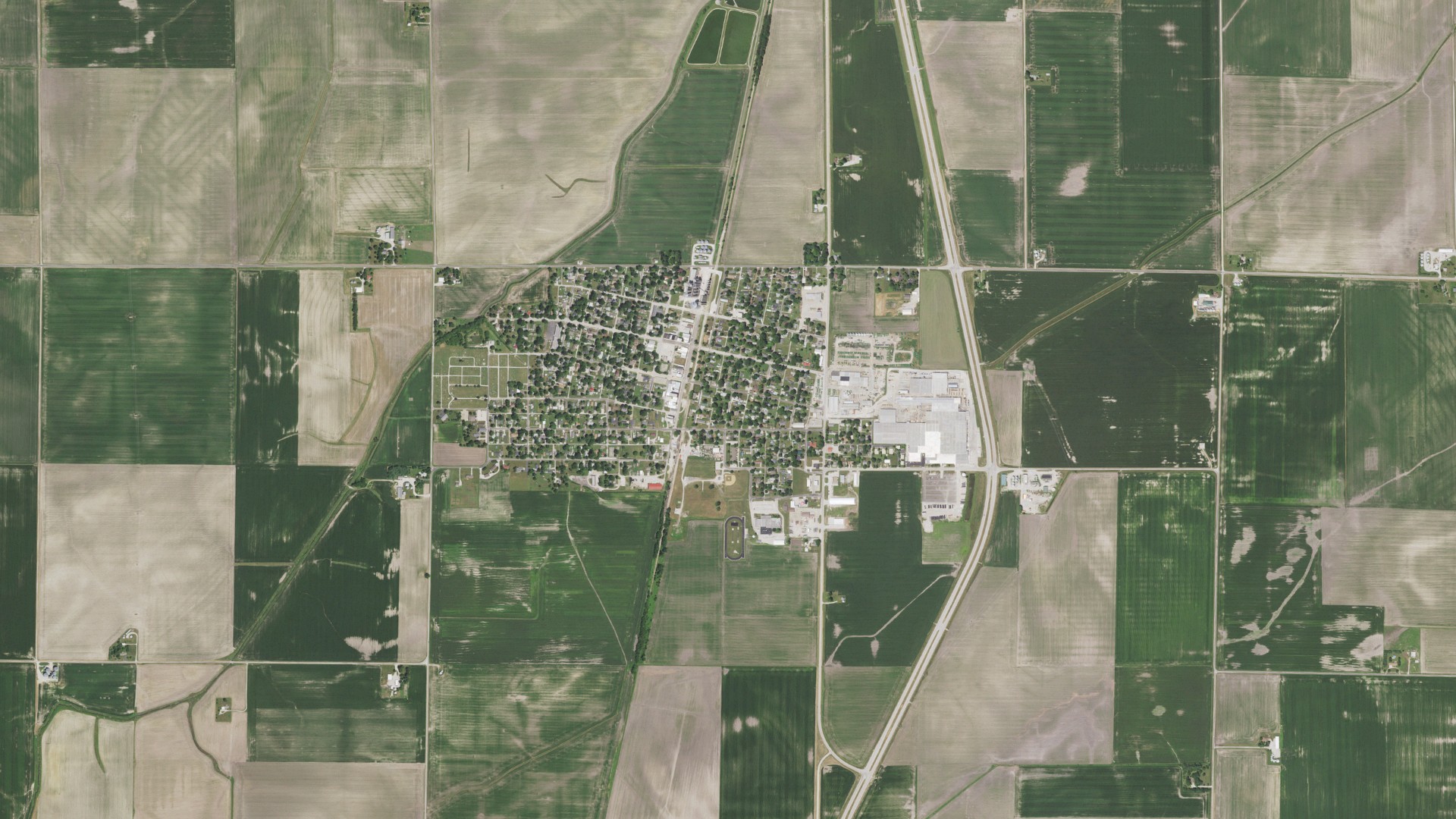 Natural-color aerial photograph of land around Assumption, Illinois