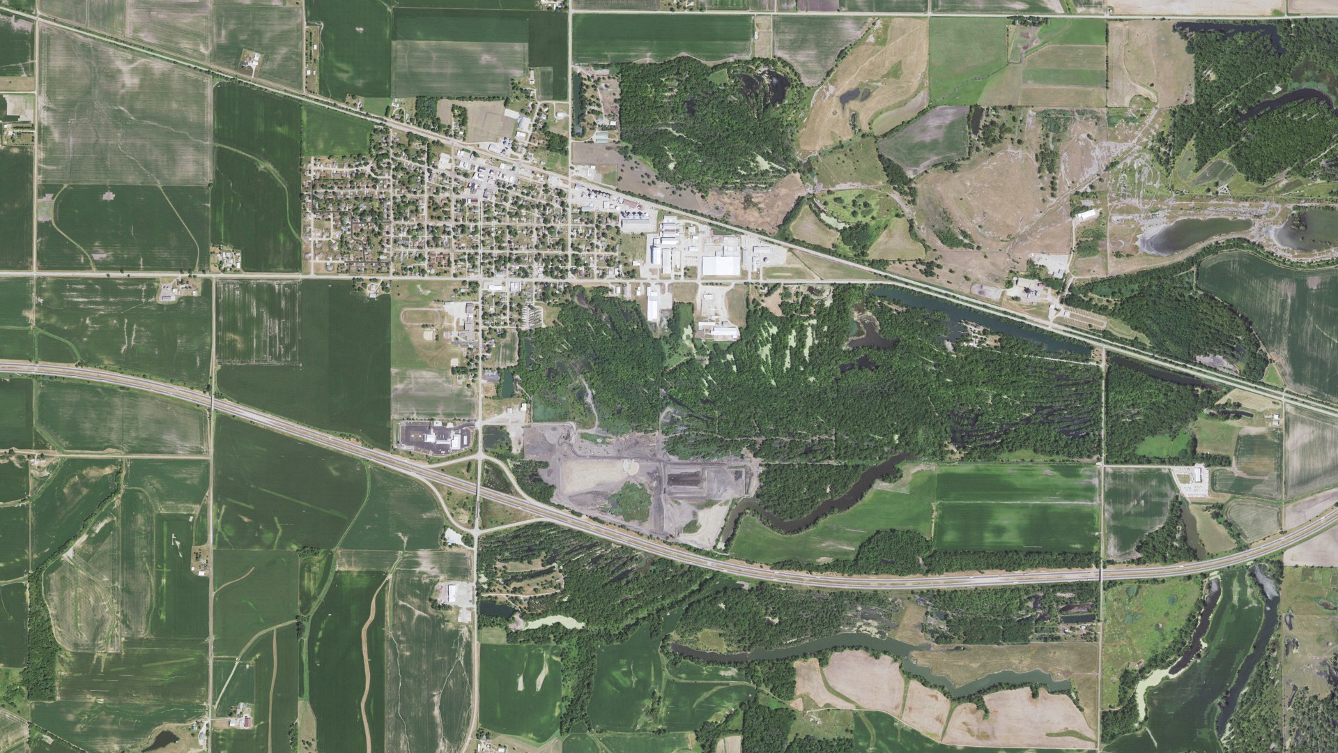 Aerial view of land around Atkinson, Illinois