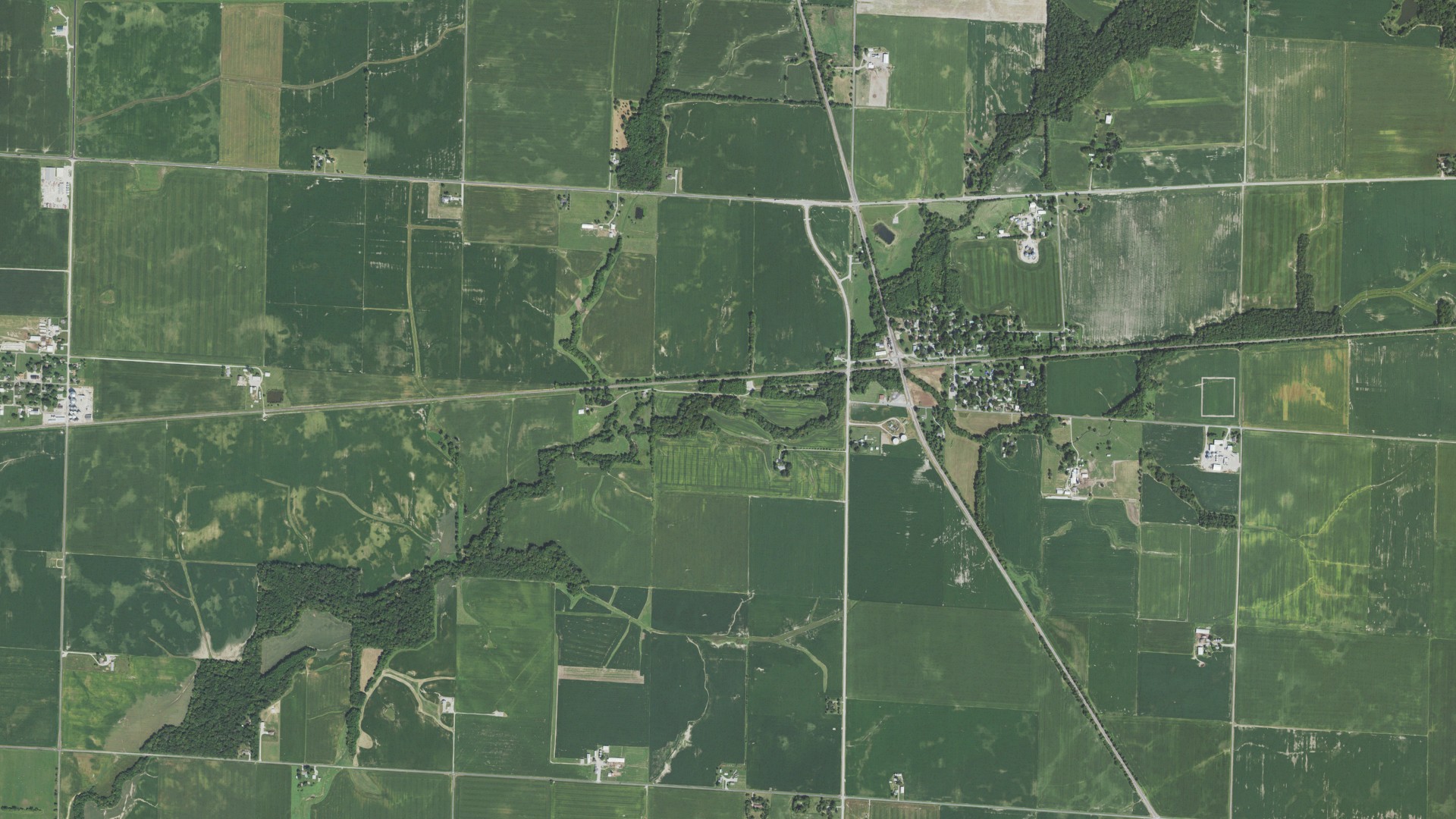 Aerial view of land around Meridian, Illinois