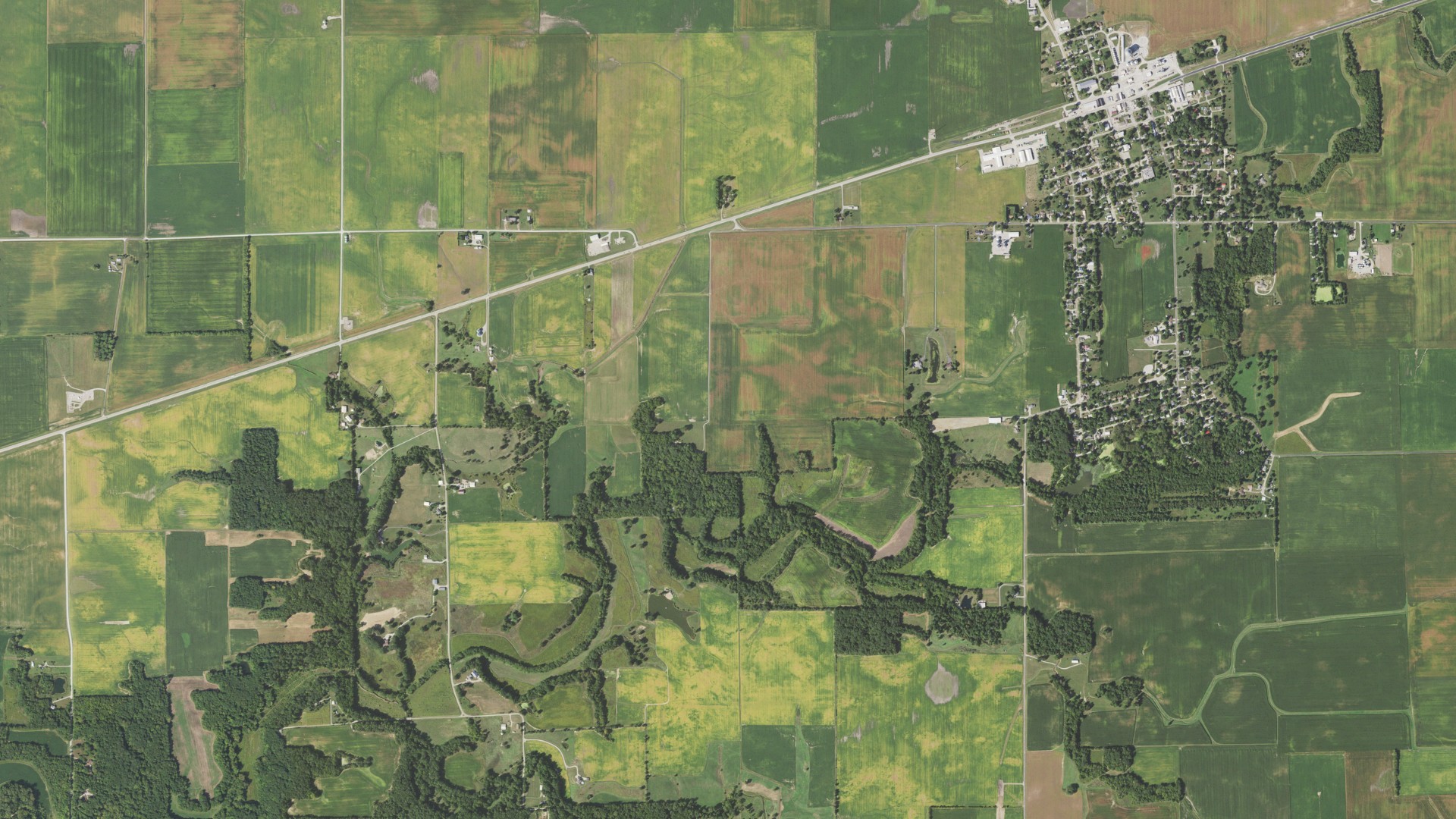 Aerial view of land around Ashmore, Illinois