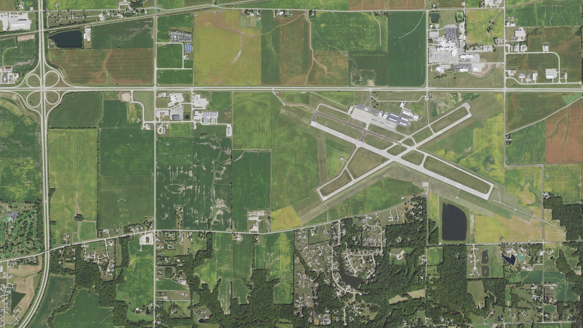 Natural-color aerial photograph of land around Lafayette, Illinois
