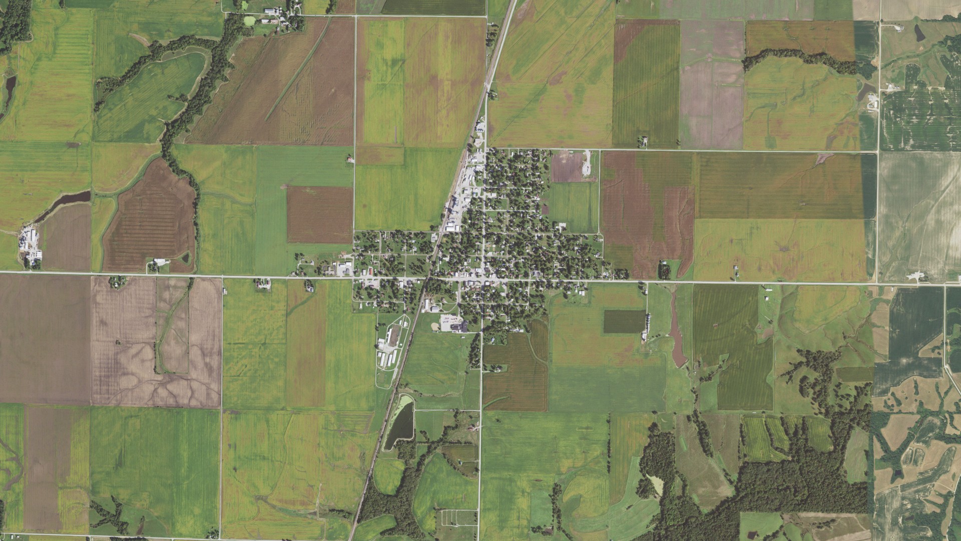 Aerial view of land around Augusta, Illinois