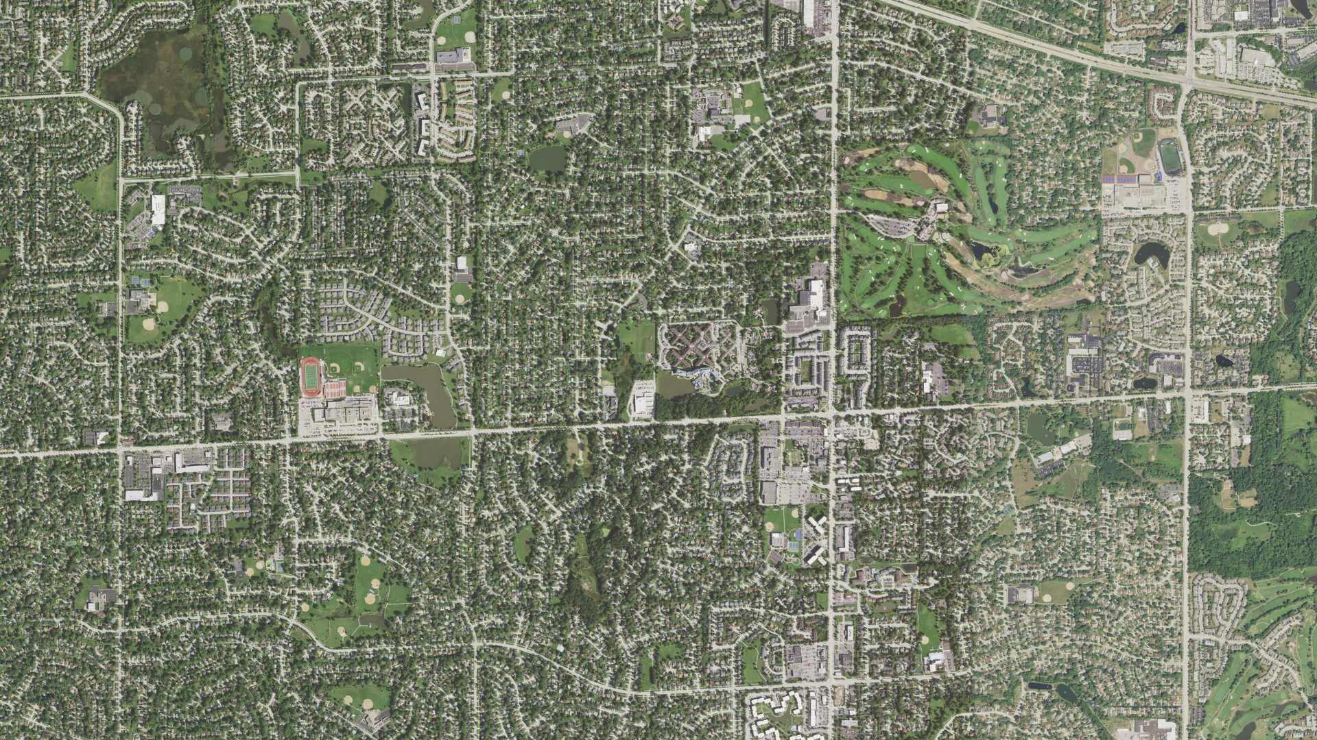 Aerial view of land around Schaumburg, Illinois