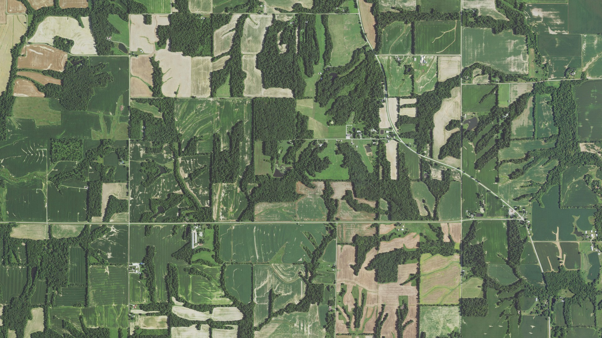Natural-color aerial photograph of land around Montgomery, Illinois