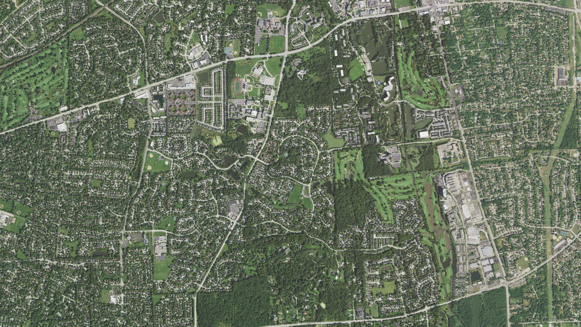 Aerial view of land around Lisle, Illinois