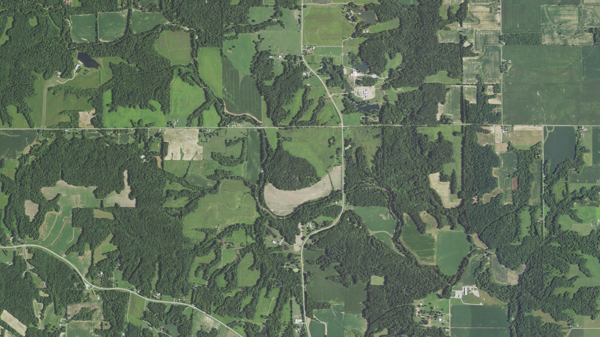 Aerial view of land around Elbridge, Illinois