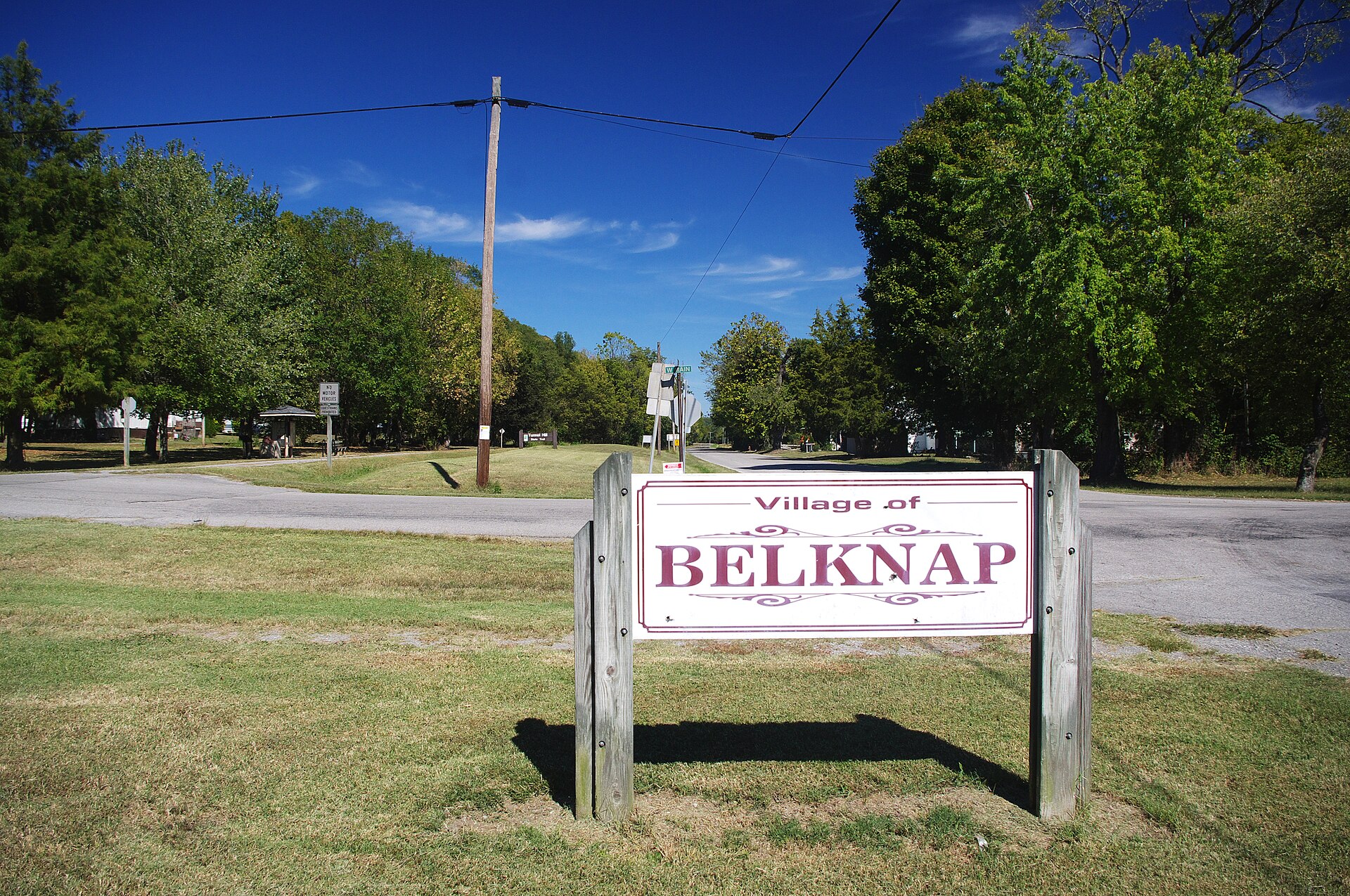 Welcome sign in Belknap, Illinois, United States.