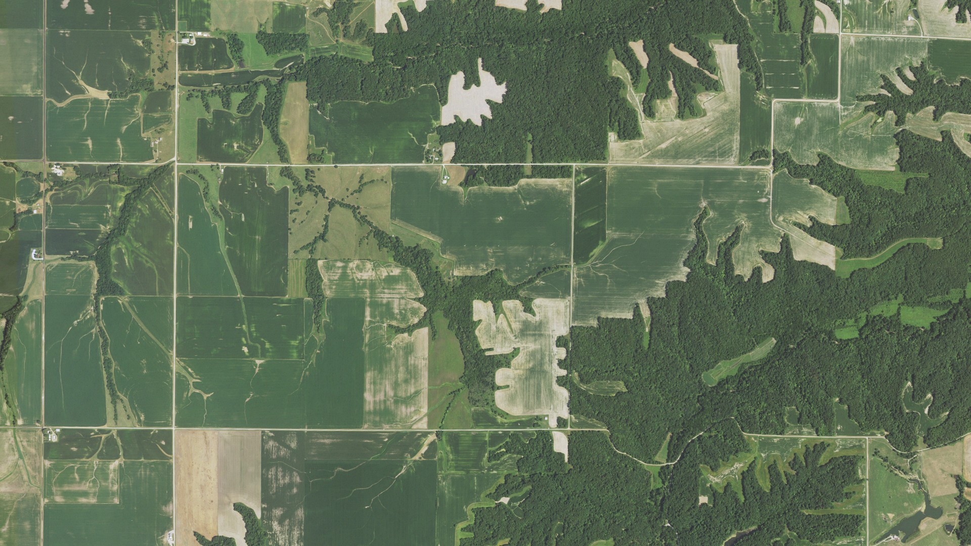Natural-color aerial photograph of land around Farmers, Illinois