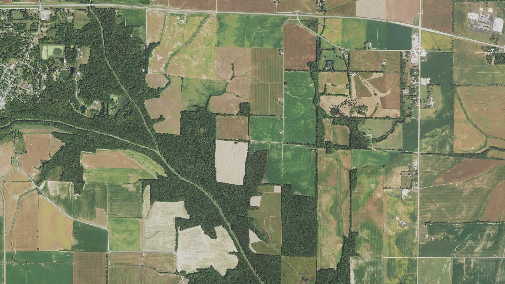 Aerial view of land around Equality, Illinois