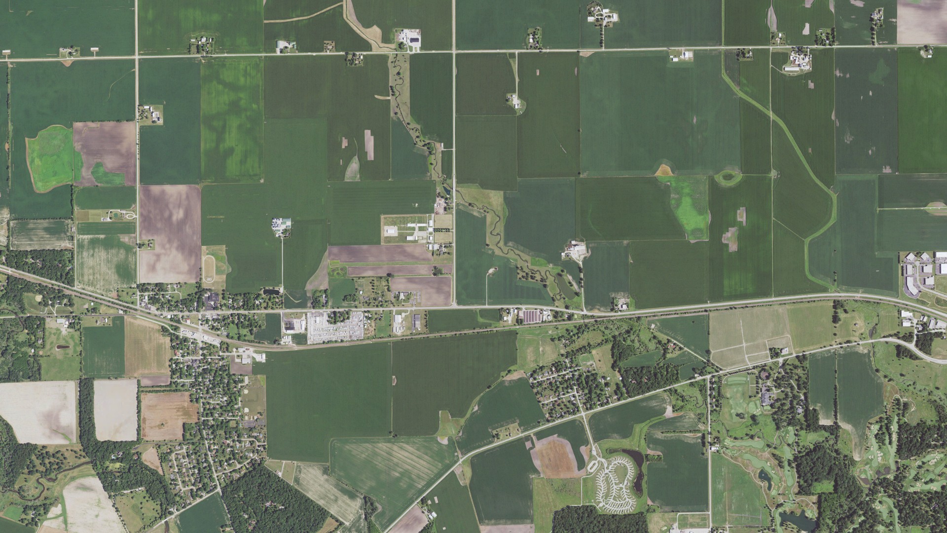 Aerial view of land around Big Rock, Illinois