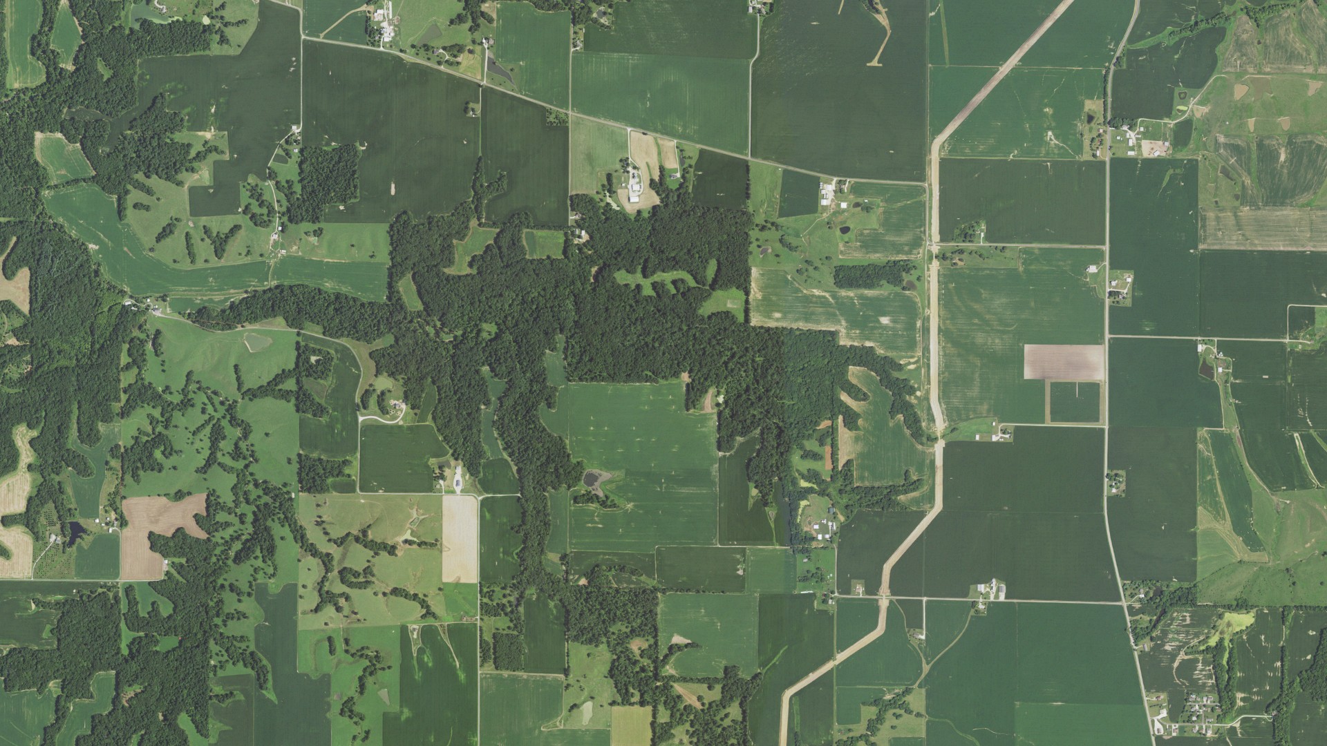 Aerial view of land around Carrollton, Illinois