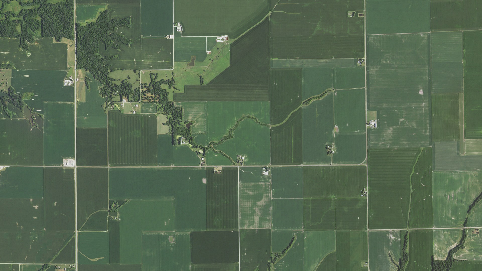 Aerial view of land around Rubicon, Illinois