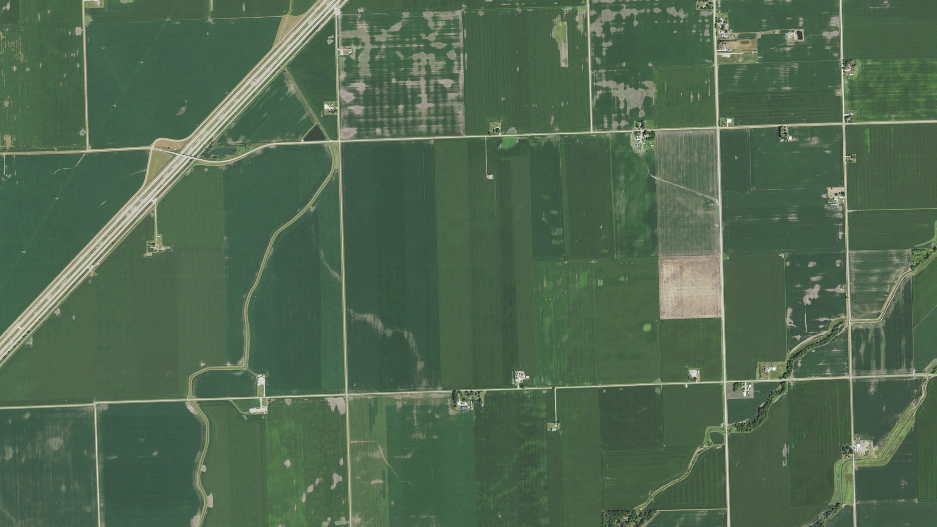 Aerial view of land around Garfield, Illinois