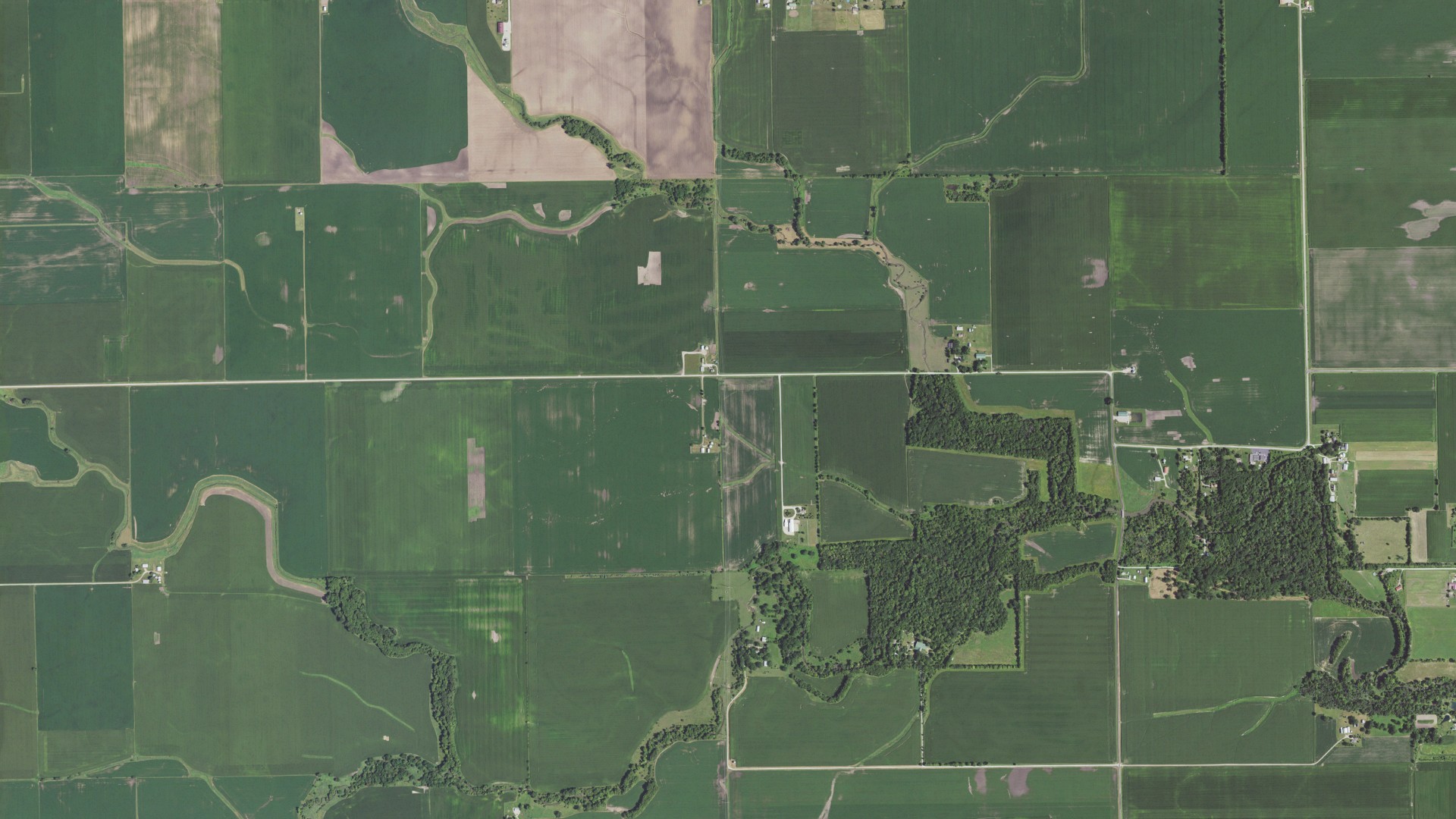 Aerial view of land around Nettle Creek, Illinois