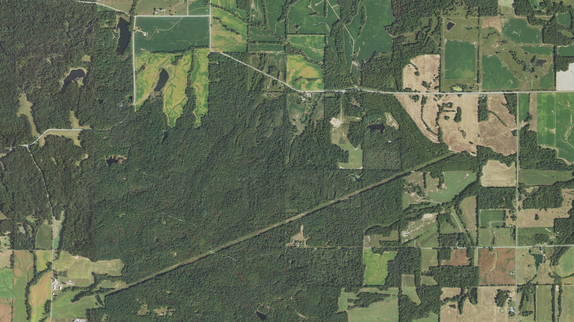 Natural-color aerial photograph of land around South Flannigan, Illinois