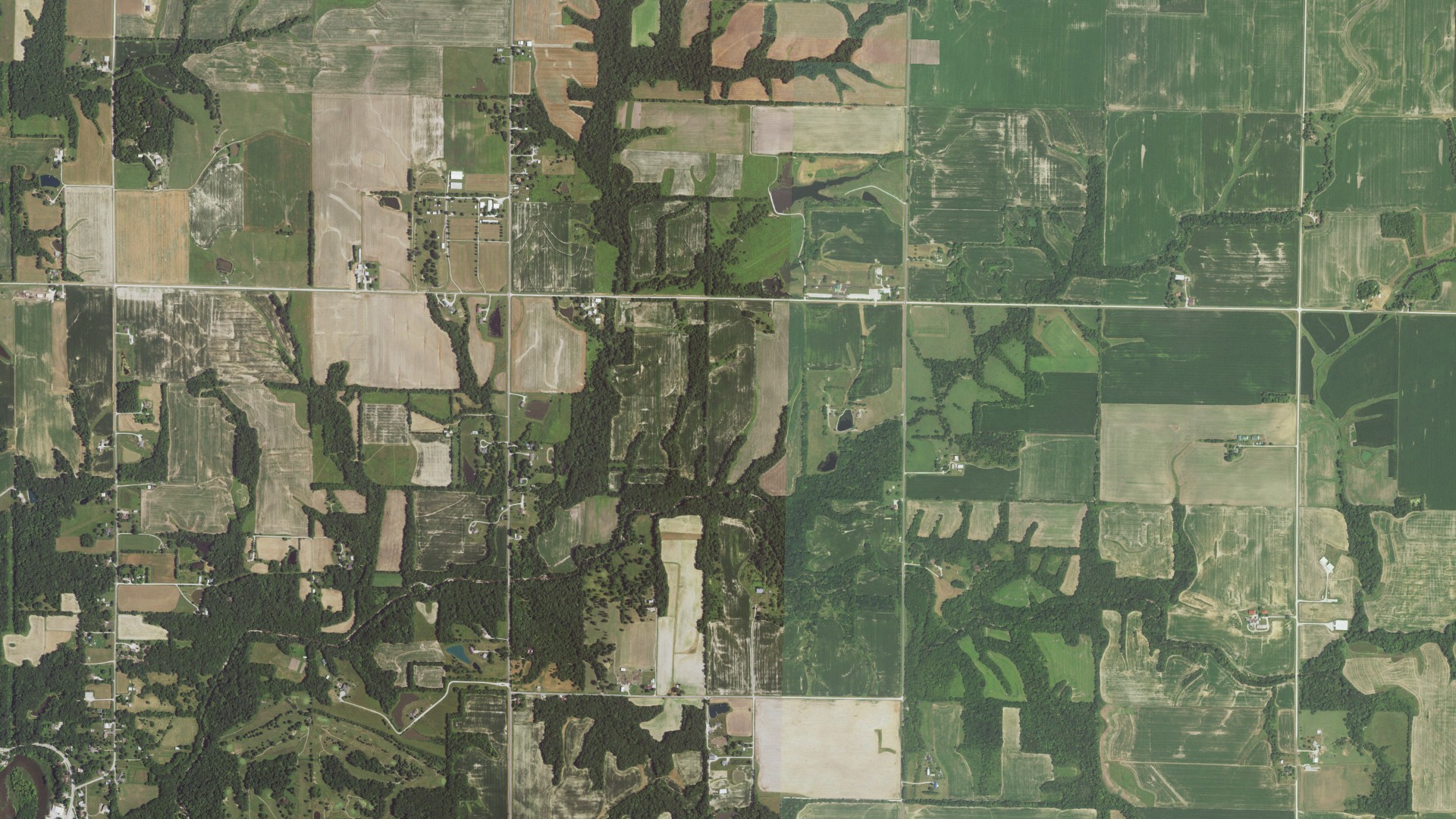 Aerial view of land around Montebello, Illinois