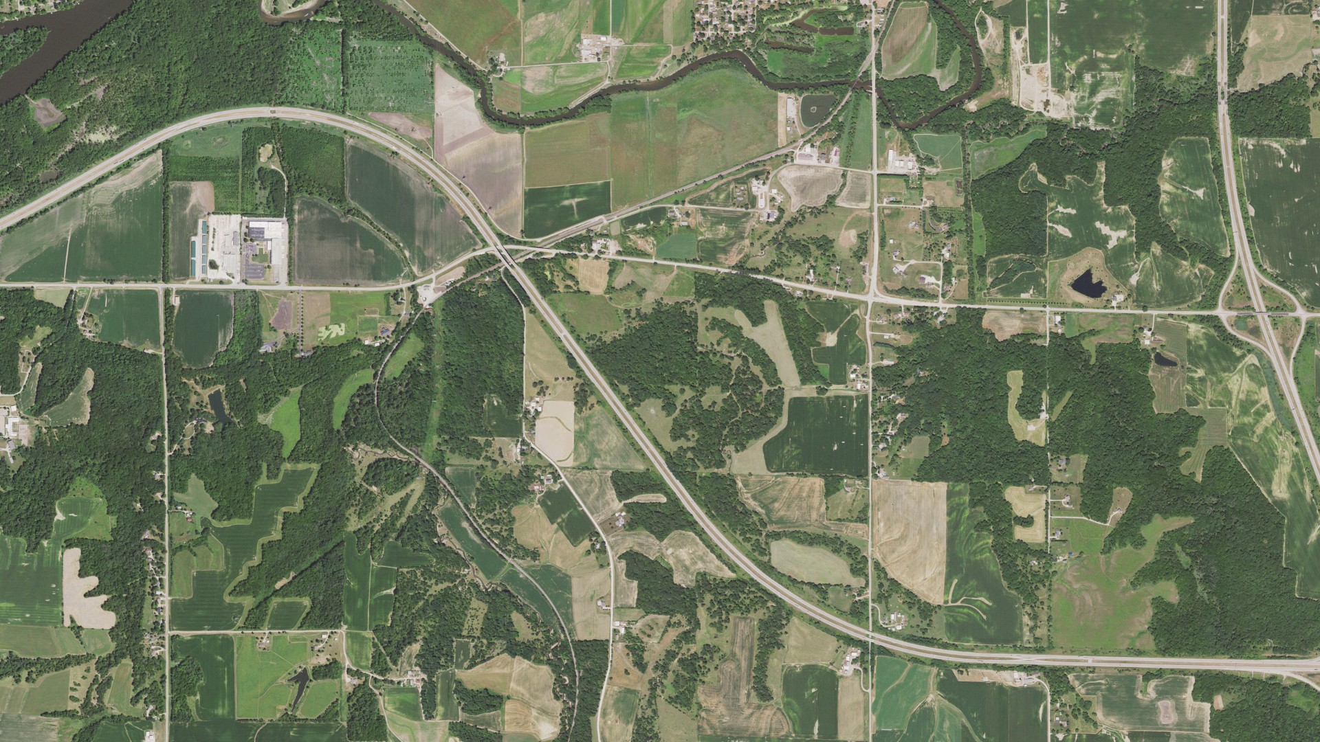 Aerial view of land around Colona, Illinois
