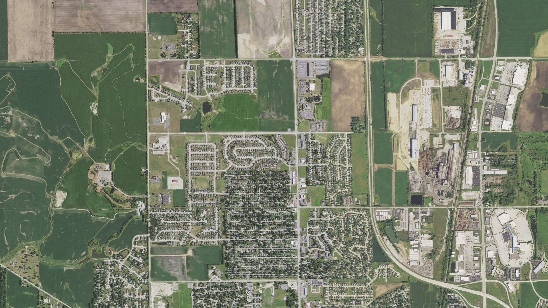 Aerial view of land around Bourbonnais, Illinois