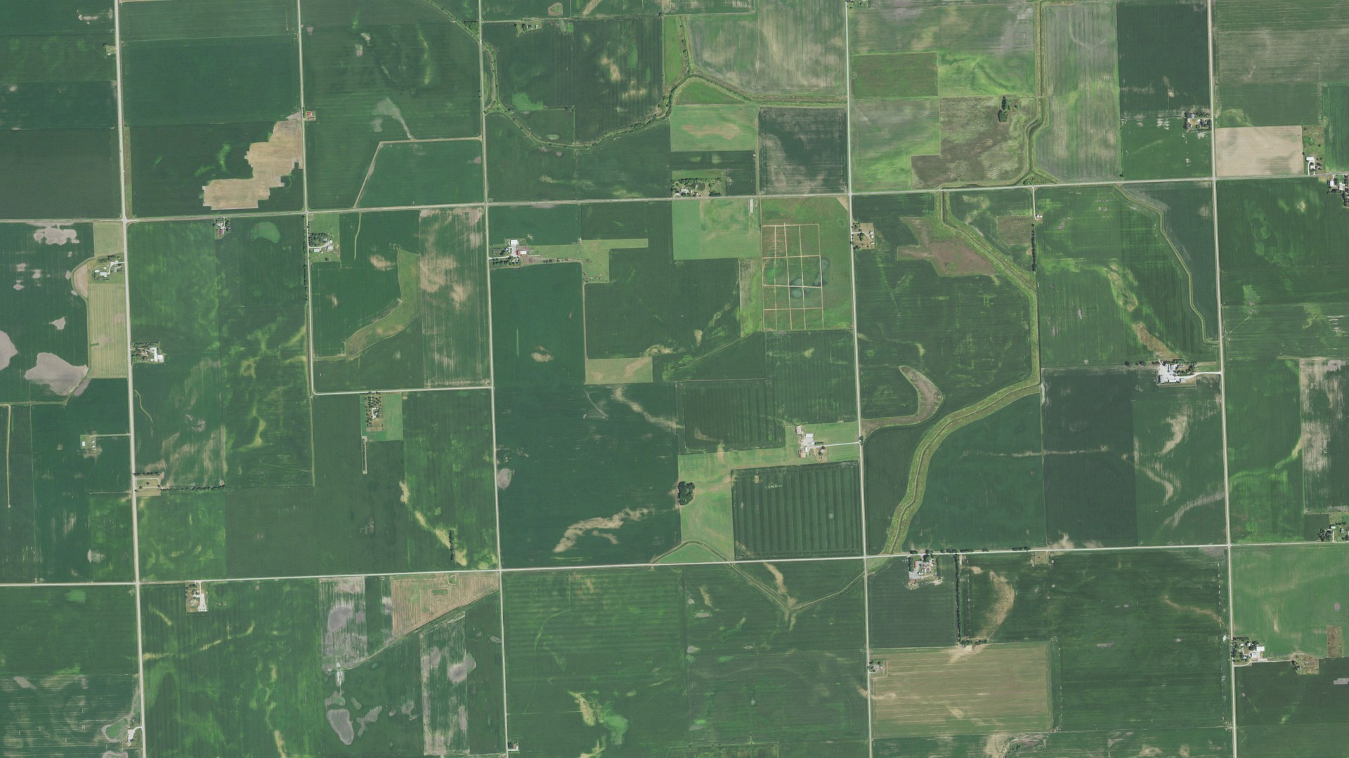 Natural-color aerial photograph of land around Iroquois County, Illinois