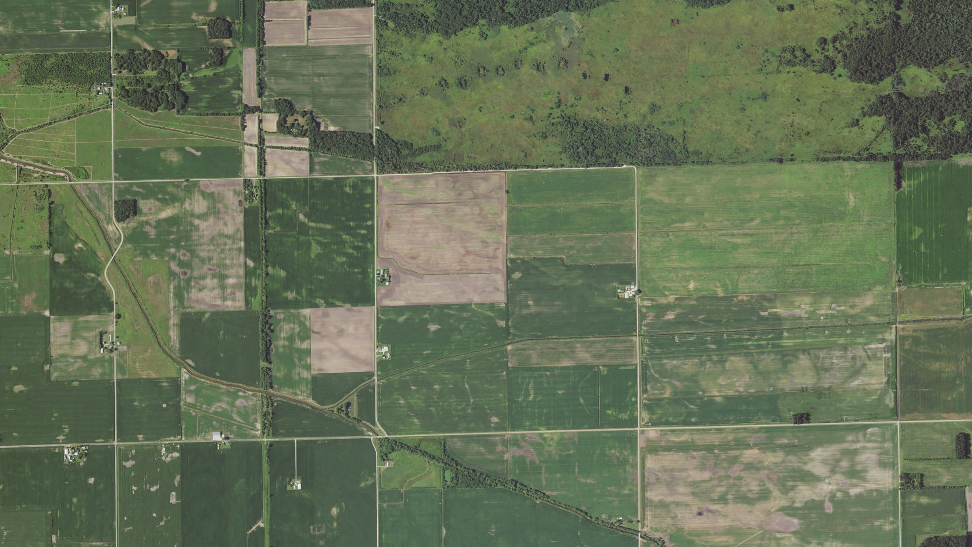 Natural-color aerial photograph of land around Beaverville, Illinois
