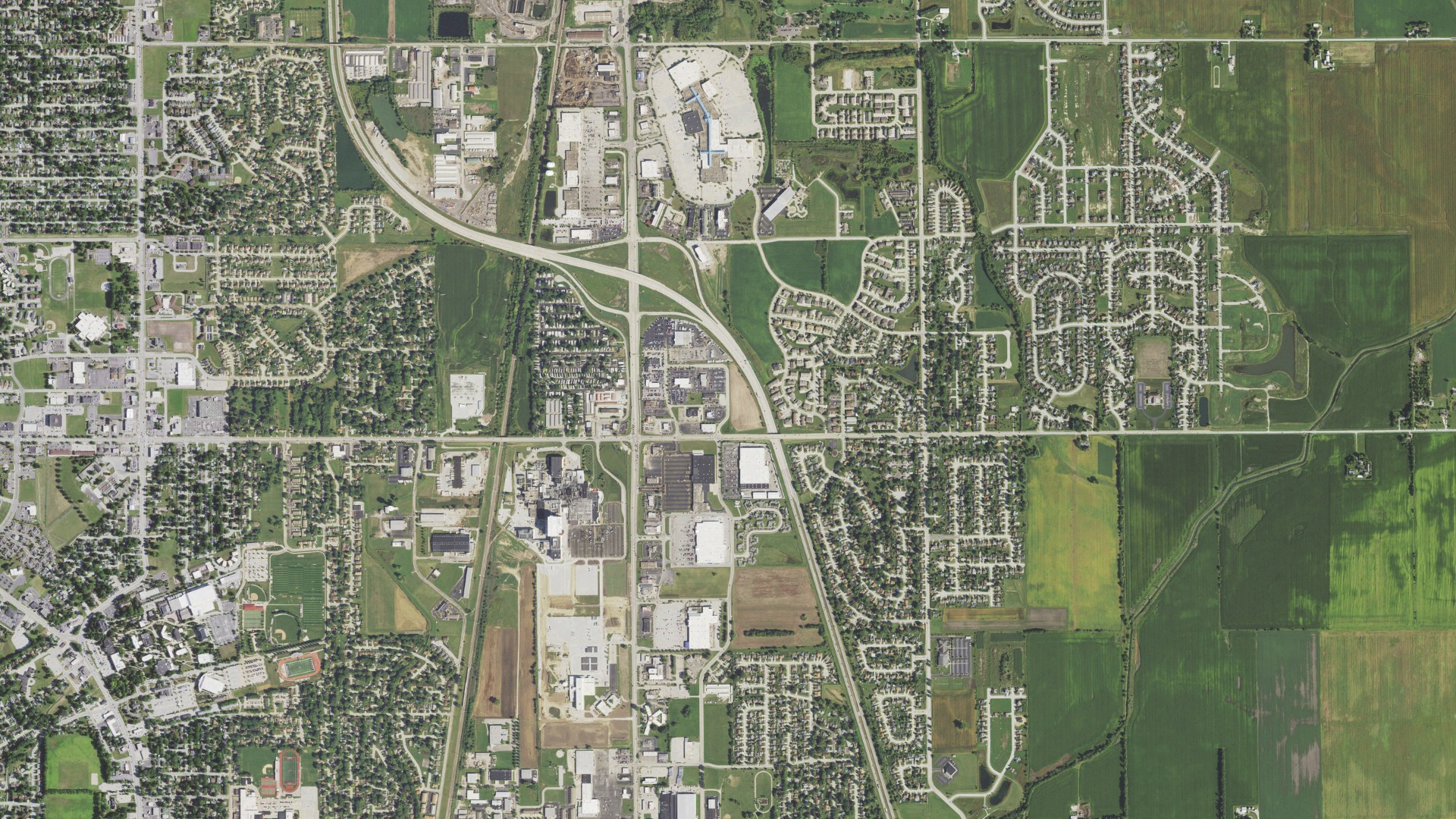 Aerial view of land around Bradley, Illinois