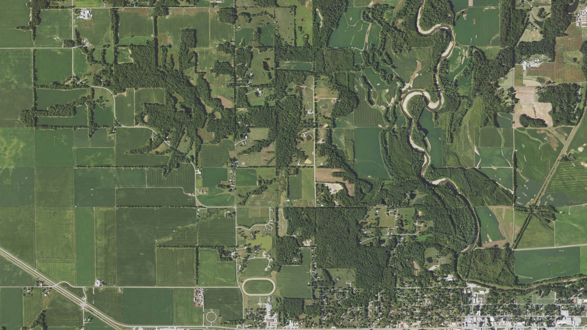 Aerial view of land around Wade, Illinois